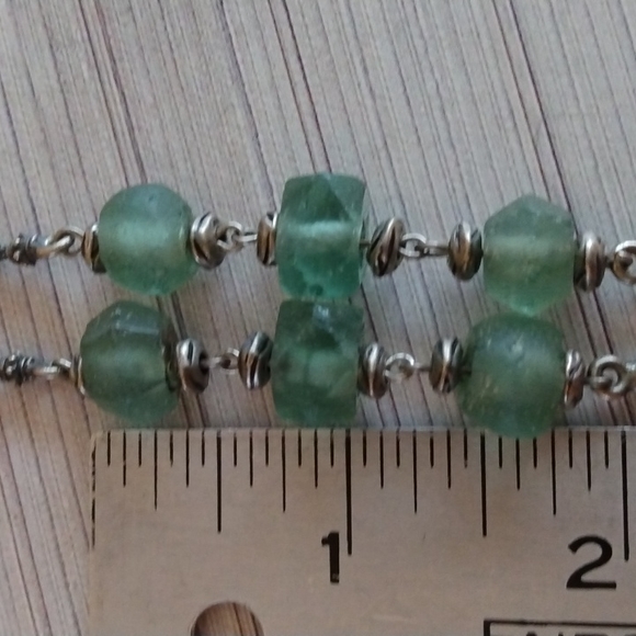 Frosted Green Glass Necklace with Matching Chinese Coin Earrings Parure - Picture 8 of 8